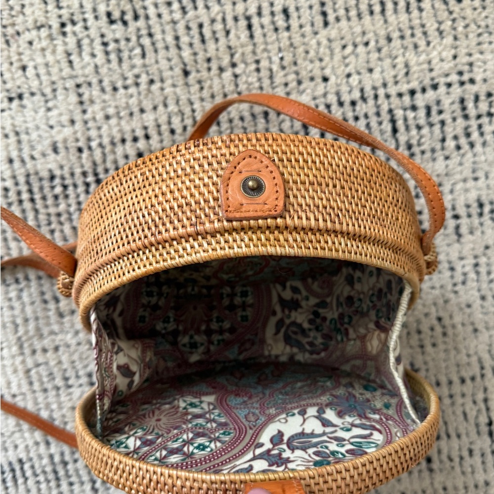 Woven Round Crossbody Bag in Tan - Picture 3 of 4